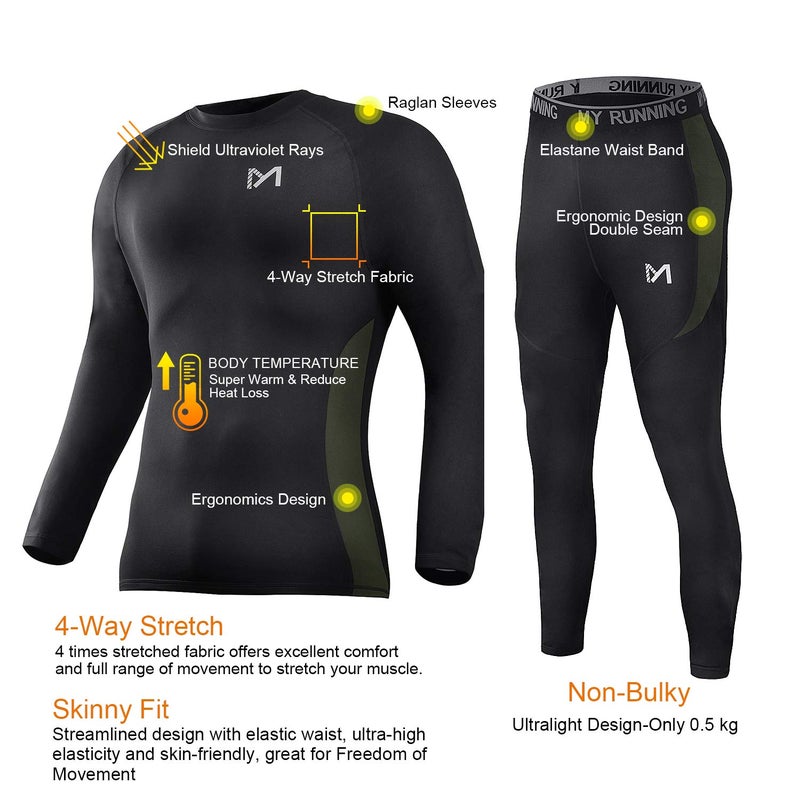 MEETYOO mens Sport Long Johns Base Layer Set, Black, Large US - Image 3